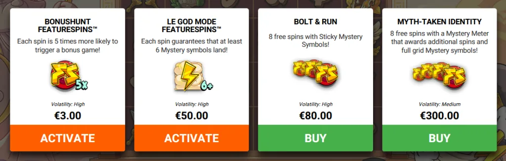 Le zeus Bonus buys interface